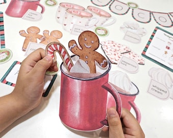 Hot Cocoa Stand Dramatic Playset, Christmas Shop Pretend Play, Christmas Activity Set, Money Math, Winter Preschool Imaginative Play