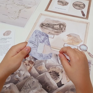 Juego de teatro de búsqueda de fósiles, anatomía de fósiles de dinosaurios, paquete de actividades de fósiles, paleontólogos de preescolar, estudio de la naturaleza de la Tierra, juego de simulación