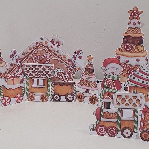 Gingerbread Train Printable Play Set, DIY Paper Craft for Kids, Christmas Scene, Christmas Bakery Deco, Gingerbread House, Xmas Play Set