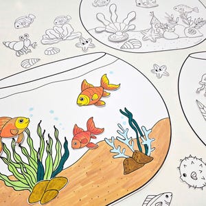 Build a Fish Bowl Coloring, Kids DIY Paper Crafts, Color and Cut, Fine Motor Skills, Pretend Play, Ocean Animal Paper Puppets, Fish Tank