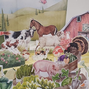 Costruisci una fattoria, diorama di fattoria stampabile, set da gioco di fattoria, scena di carta, lavoretti fai da te con la carta per bambini, gioco di finzione, studio dell'unità agricola, burattini di animali da fattoria