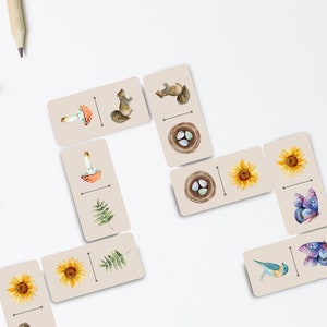 Nature Dominoes Game, Printable Dominoes, Toddler Matching, Nature Education, Printable Game, Homeschool Learning, Minimalist Toy, Fun games