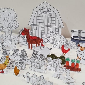 Diorama da colorare della fattoria, Diorama della fattoria stampabile, Set da gioco della fattoria, Scena di carta, Lavoretti di carta per bambini, Giocattolo di carta fai da te, Gioco di finzione, Studio dell'unità agricola