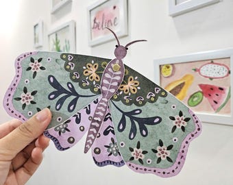 Polillas de papel articuladas, marionetas de polilla de papel, polillas de papel imprimibles, manualidades de papel para niños, mariposas de papel, actividades de primavera
