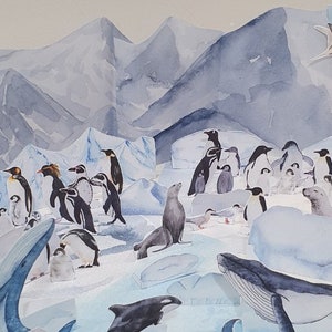 Costruisci l'habitat antartico, diorama stampabile, lavoretti fai da te con la carta per bambini, studio dell'habitat degli animali polari, set da gioco con animali antartici, lavoretti invernali