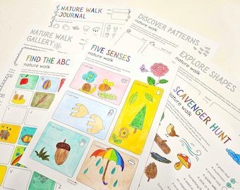 Nature Walk Journal and Scavenger Hunts, Basic Shapes, Patterns, Five Senses, Writing and Drawing, Outdoor Learning, Nature Journal, I Spy