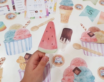 Ice Cream Shop Dramatic Playset, Food Pretend Play, Summer Activity Set, Money Math, Ice Cream Parlor Imaginative Play, Make an Ice Cream