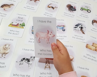 I have Who Has On The Farm Printable Game, Farm Life Cards, Preschool Farm Learning, Educational Game, Classroom Activity, Farm Animal Cards