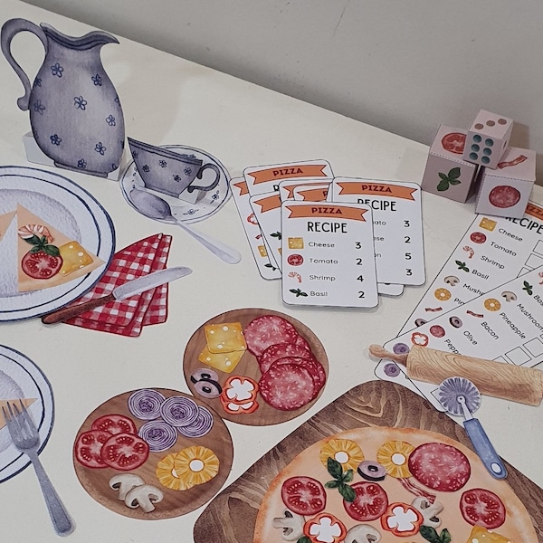 Make a Pizza, Numbers and Counting, Pizza Play Set, Kids DIY Food Paper Crafts, Pizza Dramatic Play, Restaurant Pretend Play, Early Math