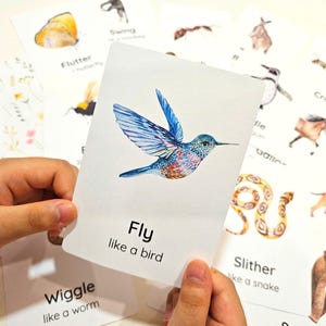 20 Animal Movement Cards, Movement Activity, Action Cards, Circle Time, Educational Preschool, Calm Down Activity, Montessori Flashcards