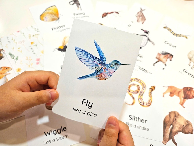 20 Animal Movement Cards, Movement Activity, Action Cards, Circle Time, Educational Preschool, Calm Down Activity, Montessori Flashcards image 1