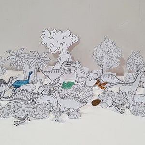 Dinosaur Coloring Diorama, Printable Diorama, Dinosaur Play Set, DIY ...