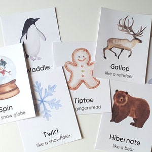 16 Winter-Bewegungskarten für Kinder, Weihnachtsbewegungskarten, Kinder-Aktionskarten, Kreiszeit, lehrreiche Vorschule, Kinder-ruhige Aktivität