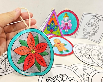 3D Paper Ornaments, Set of 10 Designs, DIY Christmas Decoration, Christmas Tree Decor, Winter Paper Craft, Kids Christmas Coloring Activity