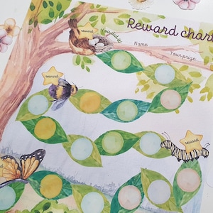 Tabella delle ricompense stampabile - Giardino, Tabella delle routine per bambini, Tabella delle ricompense per insetti stampabile, Bambini della natura, Tabella del comportamento, Tabella delle faccende