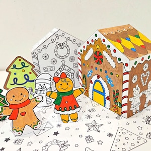 Gingerbread House Craft, 3D Christmas Paper House Coloring, Holiday Paper Craft, Printable Paper House, DIY Kids Paper Toy, Winter Crafts
