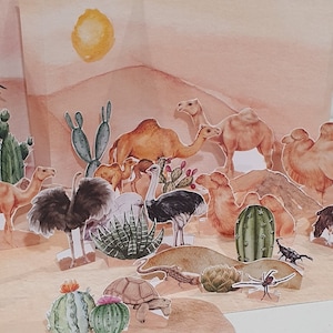 Construye un desierto, diorama imprimible del desierto, juego de desierto, escena de papel, manualidad de papel para niños, juego de simulación, títeres de animales del desierto, cactus
