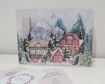 Christmas Houses Pop up Printable, Pop up Greeting Card, Christmas Scene, Paper Crafts, DIY Holiday Decor, Paper Houses, Christmas Village