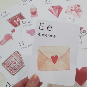 Tarjetas del alfabeto de San Valentín para niños, tarjetas didácticas de San Valentín Montessori, actividades de educación en el hogar para niños en edad preescolar, canasta de San Valentín para la mañana