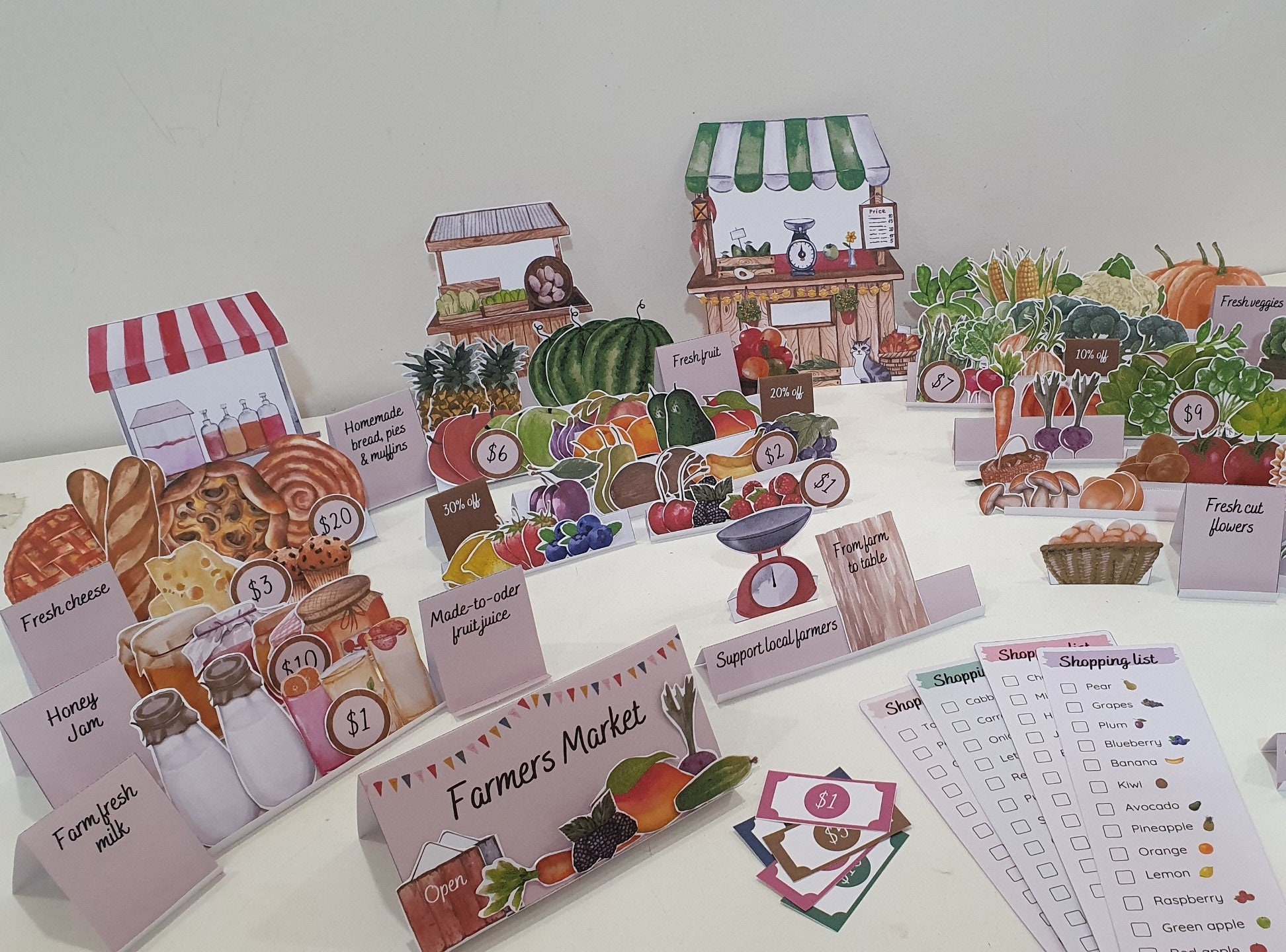 Farmers Market Printable Play Set, Pretend Play, Kids DIY Paper Crafts ...
