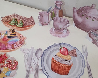 Make a Cupcake, Tea Party Playset Printable, Kids DIY Paper Crafts, Dramatic Play, Holiday Play Set, Bakery Activity Pack, Cupcake Crafts