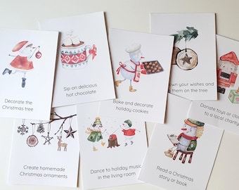 25 Printable Advent Activity Cards for Kids, Kids Action Cards, Christmas Bucket List, Printable Christmas Activity, Kids Advent Calendar