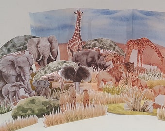 Build a Savanna, Printable Diorama, Habitat Play Set, Safari Paper Scene, DIY Kids Paper Craft, Summer Pretend Play, Savanna Animal Puppets