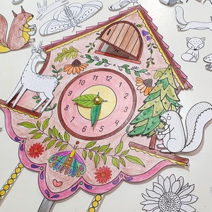 Set da colorare con orologio di carta, costruisci un orologio, giocattoli di carta educativi per bambini stampabili, dire l'ora, lavoretti di carta stagionali per bambini fai da te, da colorare e ritagliare