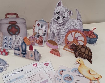 Vet Clinic Printable Playset, Pretend Veterinary Set, Kids DIY Paper Crafts, Dramatic Play, Pet Clinic, Animal Hospital Role Play Activity