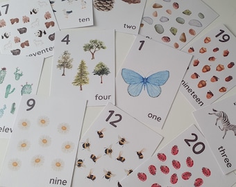 Nature Number Flashcards 1-20, Preschool Printables, Homeschool Resources, Montessori Flashcards, Educational, Classroom, Number Flashcards