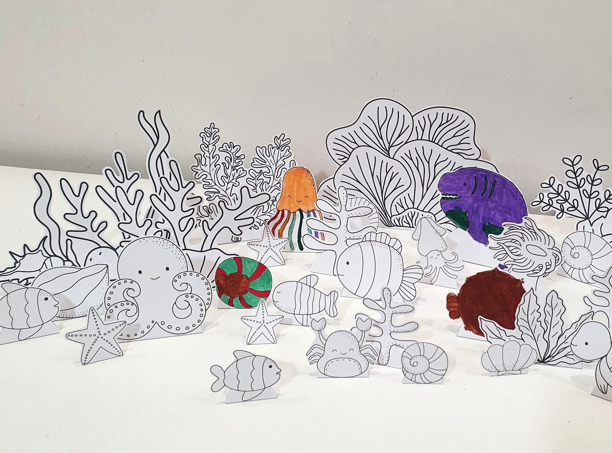 Ocean Coloring Diorama, Printable Coral Reef Diorama, Ocean Playset ...