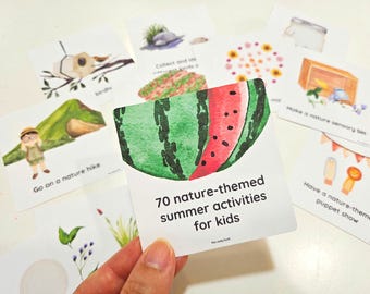 70 Summer Bucket List Activities for Kids, Nature Crafts, Outdoor Play, Montessori, Sensory, Homeschool and Preschool Cards, Summer School