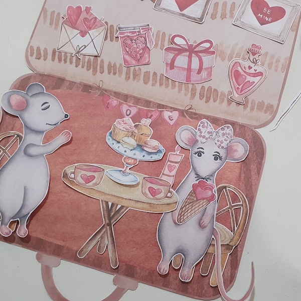 Valentine Mice Printable Play Set, Mouse Paper Dolls, Sweet Treats Animal Party Pretend Play, DIY Kid Paper Craft, Paper Animal Dollhouse