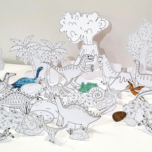 Dinosaur Coloring Diorama, Printable Diorama, Dinosaur Playset, DIY Kids Paper Scene Crafts, Dinosaur Pretend Play, Dinosaur Paper Puppets