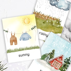 12 Wetter Karteikarten - Landschaft, Natur, Wetterstudie, Morgenkorb, Homeschool Aktivitäten, Pre-K Aktivität, Montessori Vorschulkarten