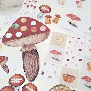 Pilz Aktivitätspaket, Pilz Karteikarten, Montessori Herbstaktivitäten, Pilze zählen, Farbmusterspiel, Pilzanatomie Poster