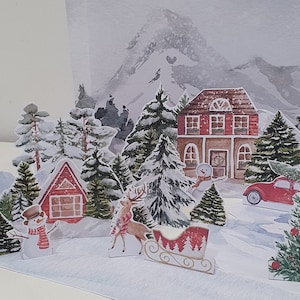 Construye un pueblo navideño, diorama navideño imprimible, juego de Navidad, escenario de papel, manualidades de papel, decoración navideña casera, casas de papel