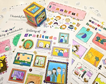 Gratitude Activities for Kids, All About Me, I am Thankful for, Nature Scavenger Hunt, Gratitude Journal and Gallery, Thank You Postcard