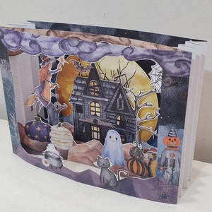 Maison d'halloween à imprimer, carte de voeux pop-up, scène d'halloween, créations artisanales en papier, maison hantée en papier, décoration d'Halloween en papier