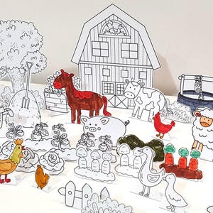 Farm Coloring Diorama, Printable Farm Diorama, Farm Playset, Paper Scene, Kids Paper Craft, DIY Paper Toy, Pretend Play, Farming Unit Study