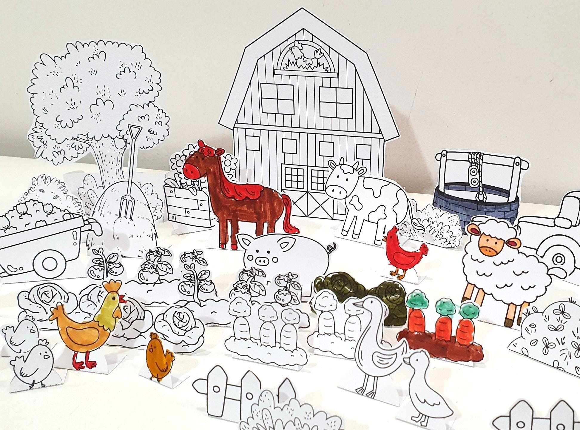 Farm Coloring Diorama, Printable Farm Diorama, Farm Playset, Paper…