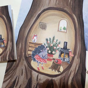 Maison dans un arbre, décoration d'une cabane dans un arbre, travaux manuels de Noël pour enfants, travaux manuels d'hiver en papier, activité de Noël à imprimer, carte de voeux et étiquettes cadeaux