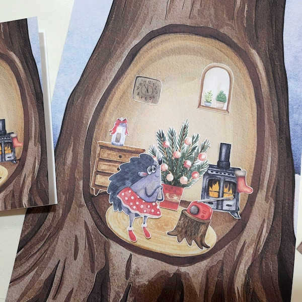 Home in a Tree, Decorate a Tree House, Kids Christmas Craft, Winter Paper Crafts, Printable Christmas Activity, Greeting Card and Gift Tags