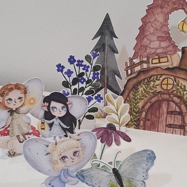 Fairy House Printable Play Set, Paper Fairy Land, Paper Craft for Kids, DIY, Pretend Play, Animal Puppets, Fairy Garden, Paper Dolls