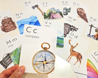 Camping Alphabet Flashcards, Summer Camp, Forest School, Preschool Camping, Nature ABC Flashcards, Homeschool, Montessori, Summer School