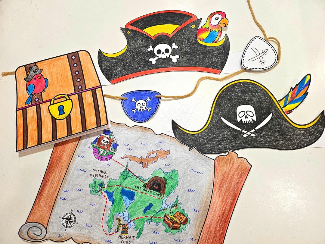 Pirate Craft Coloring Set, Paper Crown Pirate Hats, Build an Island