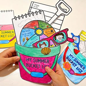 Sommer Bucket List Craft, Jahresende Schreiben Zeichnung Färbung Aktivitäten, Sommer Planer, Kinder Sommer Papiermodelle, Zeichnen, Schneiden und Farbe