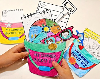 Summer Bucket List Craft, End of Year Writing Drawing Coloring Activities, Summer Planner, Kids Summer Paper Crafts, Draw Cut and Color