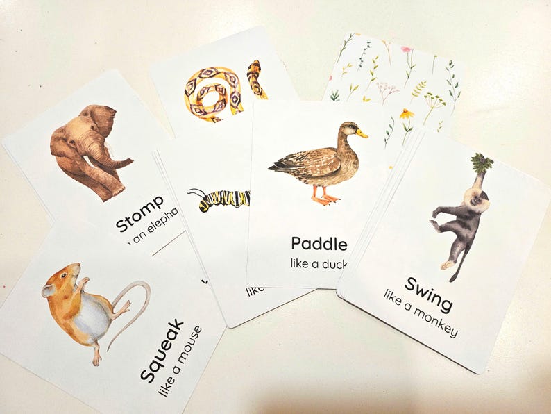 20 Animal Movement Cards, Movement Activity, Action Cards, Circle Time, Educational Preschool, Calm Down Activity, Montessori Flashcards image 4