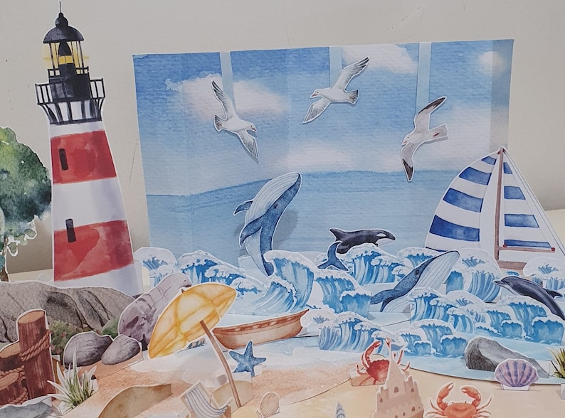 Build a Beach, Printable Beach Diorama, Ocean Play Set, Paper Scenery